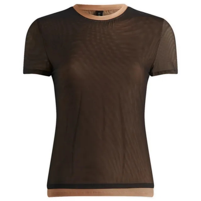 SIR. The Label SIR. Women's Delta Overlay Mesh T-Shirt Sepia