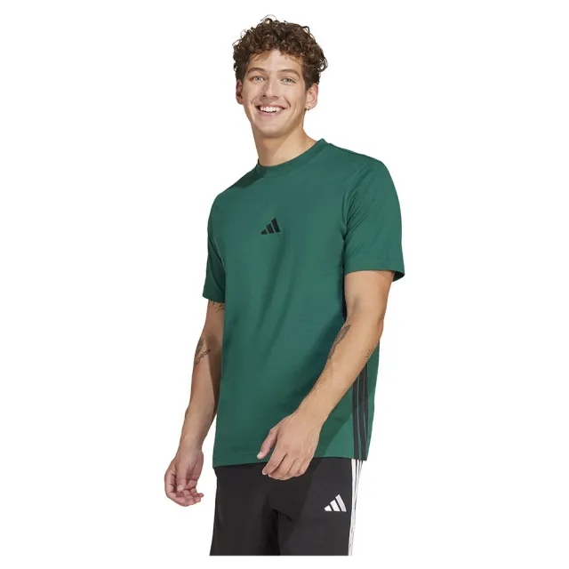 adidas Men's Essential Three Stripes Single Jersey T-Shirt, Green/Black