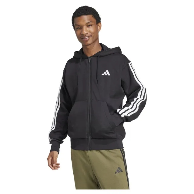 adidas Essential Three Stripes Fleece Hoodie, Black/White