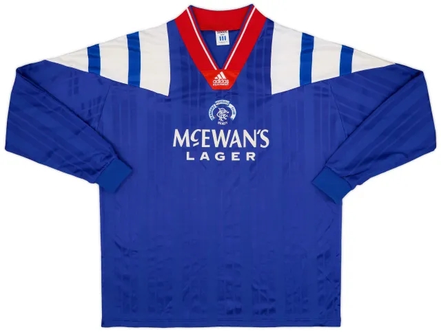 adidas 1992-94 Rangers Player Issue Home L/S Shirt - 8/10 - (L/XL)