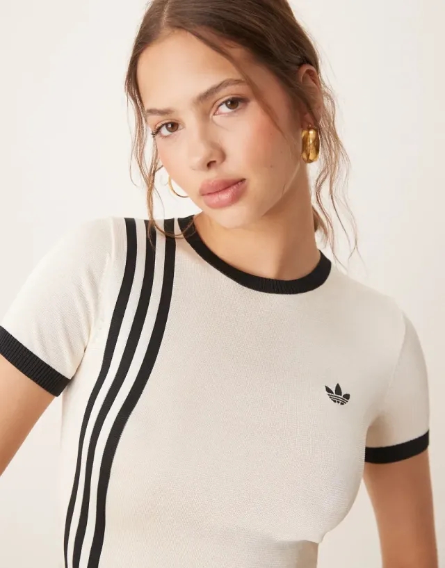 adidas Originals Women Knitted 3 Stripes Short Tee