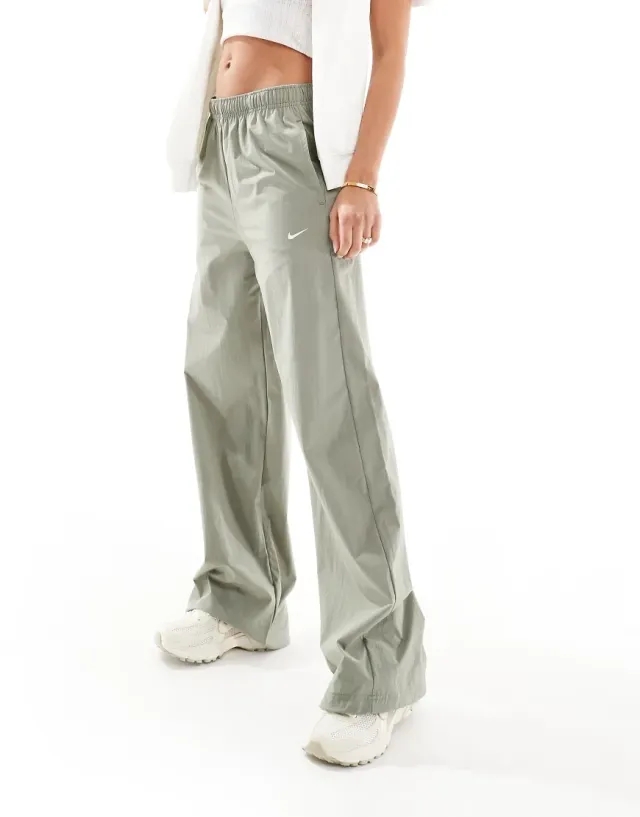 Nike Trend Street High Waisted Wide Leg Trousers In Khaki-Green