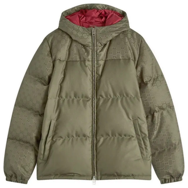 Gucci Men's Jacquard GG Down Jacket Evergreen
