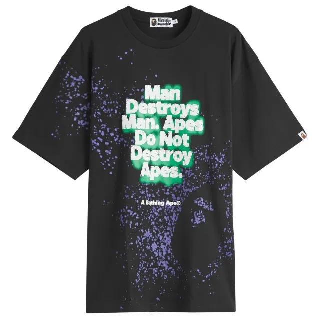 A Bathing Ape Men's Spray Print Slogan T-Shirt Black