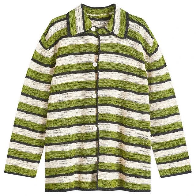 BODE Men's Weedy Crochet Shirt Green Multi