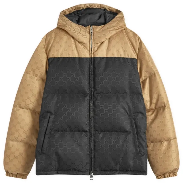 Gucci Men's Jacquard GG Down Jacket Black/Beige