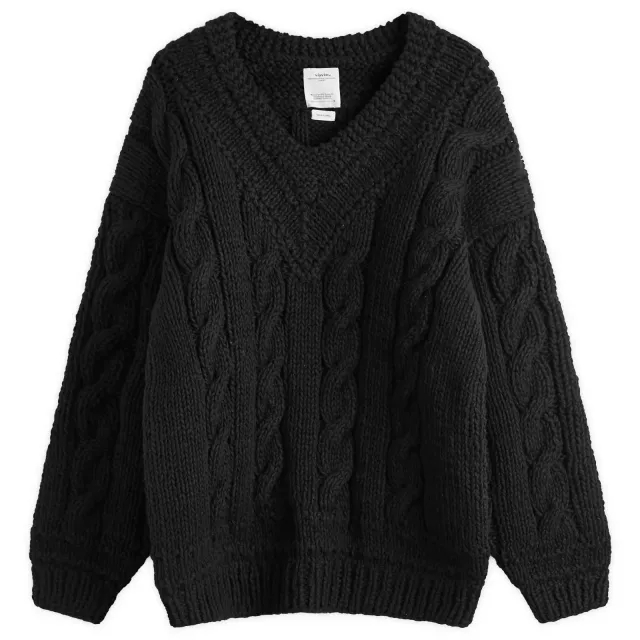 Visvim Men's V-Collegium Hand-Knit Sweater Black