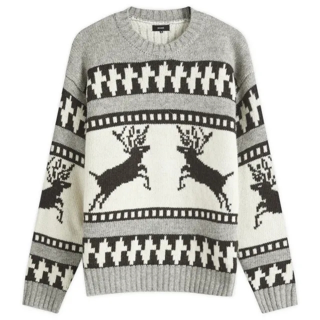 BEAMS Men's Winter Pattern Crew Jumper Deer