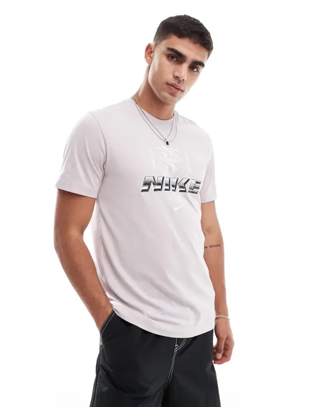 Nike Training Metallic Graphic Logo T-Shirt In Light Purple