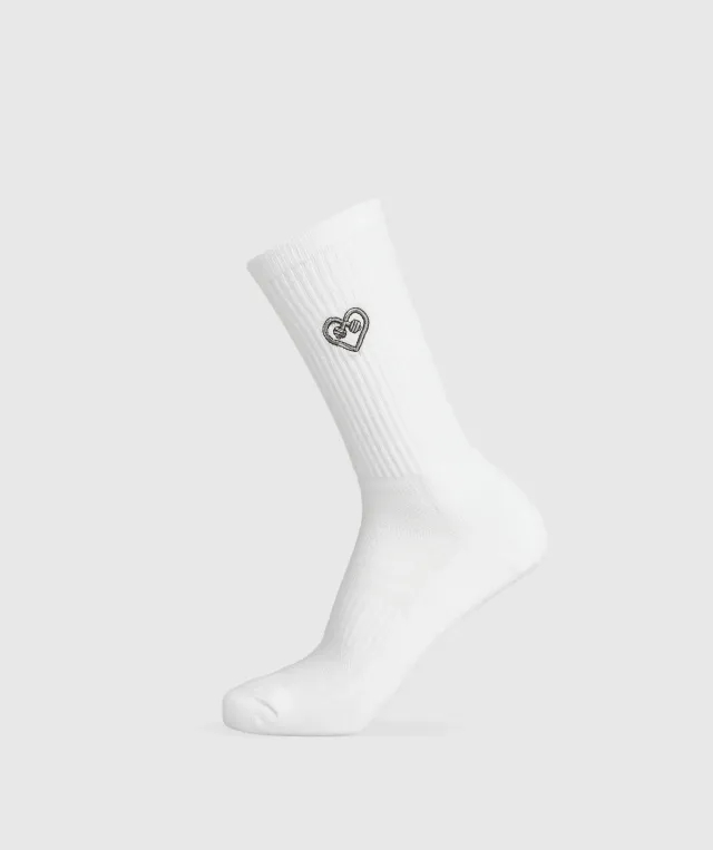 Gymshark Graphic Heart Crew Sock Single - White