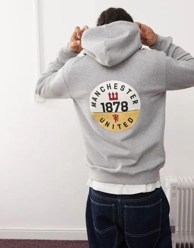 Adidas Originals Manchester United Vrct Hoodie In Grey