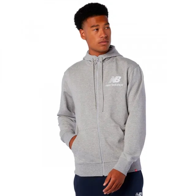 New Balance Men's NB Essentials Stacked Full Zip Hoodie in Grey Cotton