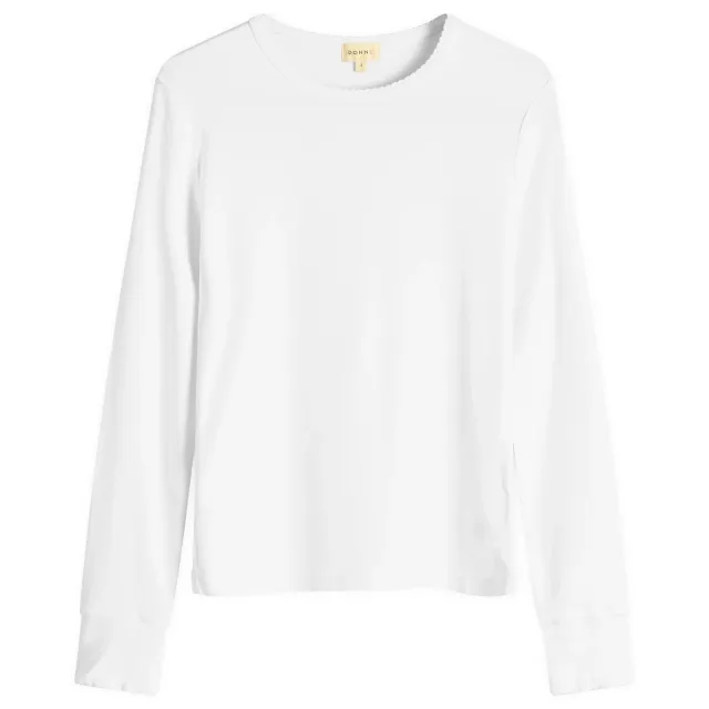 DONNI. Women's Baby Rib Scallop Long Sleeve Top Powder