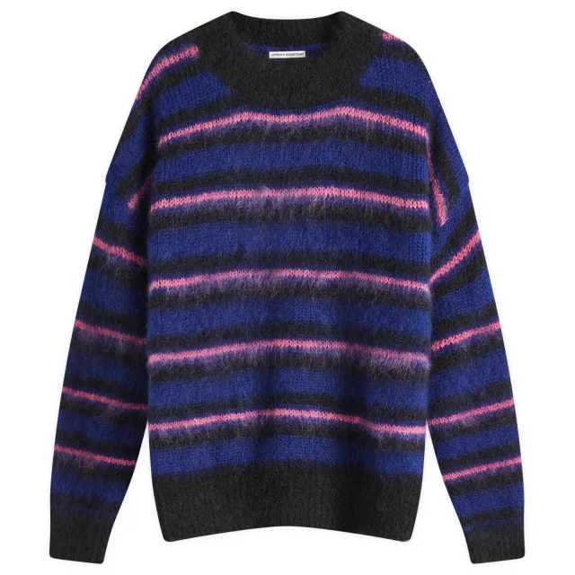 Uniform Experiment Men's Brushed Mohair Border Knit Blue
