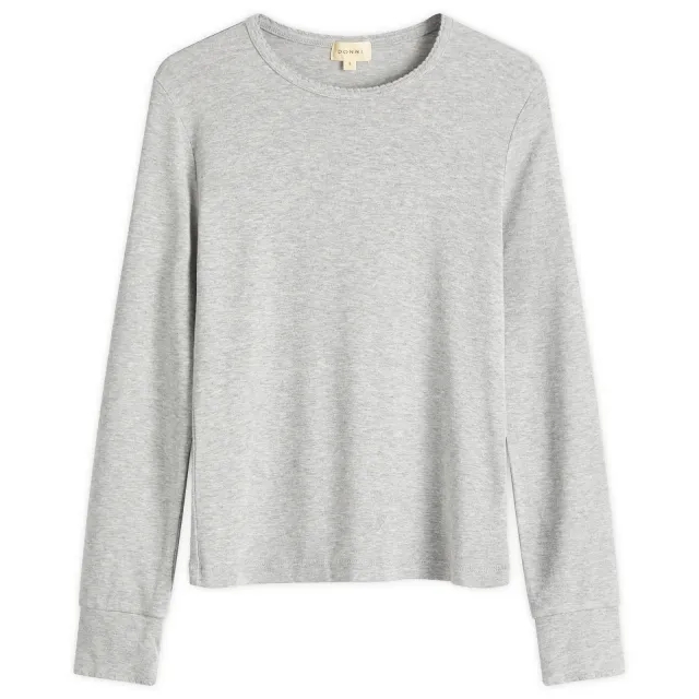 DONNI. Women's Baby Rib Scallop Long Sleeve Top Heather Grey