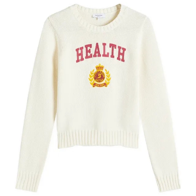 Sporty & Rich Women's NY Health Crest Knitted Sweater Cream Navy/Gold/Crimson