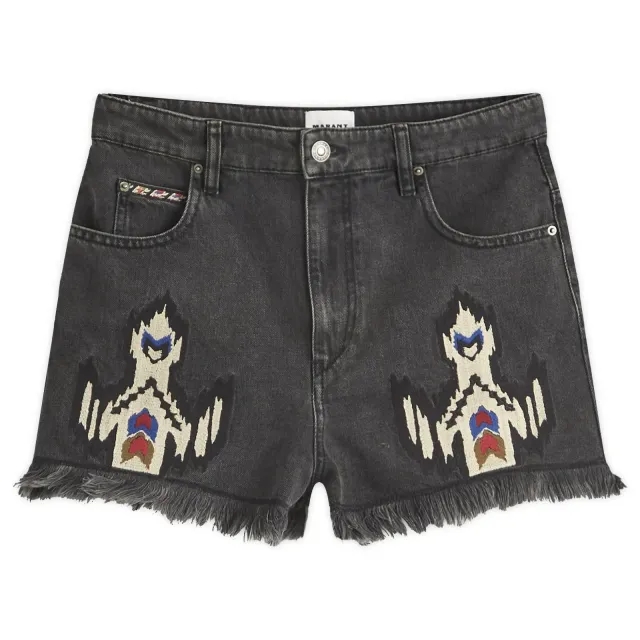 Isabel Marant Étoile Women's Lesia Embroidered Denim Shorts Dark Grey
