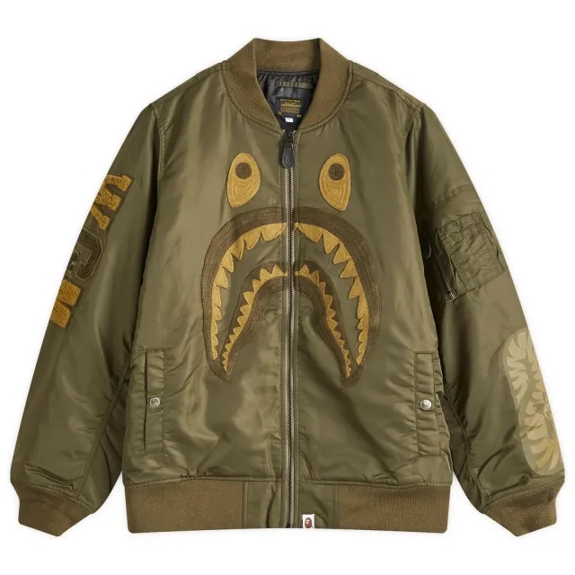 A Bathing Ape Men's Shark MA-1 Jacket Olive