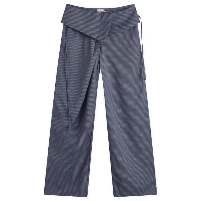 Deiji Studios Women's Folded Wool Stripe Pants Navy Stripe