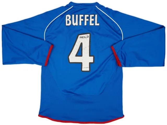 Umbro 2005-06 Rangers Signed Home L/S Shirt Buffel #4 - 4/10 - (S)