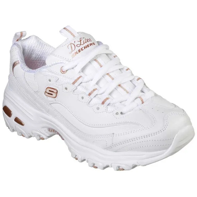 Skechers Women's D'Lites - Fresh Start Sneaker in White/Rose Gold