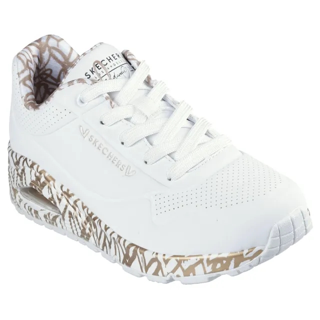 Skechers Women's x JGoldcrown: Uno - Loving Love Sneaker in White/Rose Gold