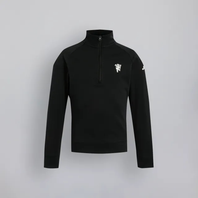 Manchester United Adidas Mens Quarter-Zip Layer Top Black
