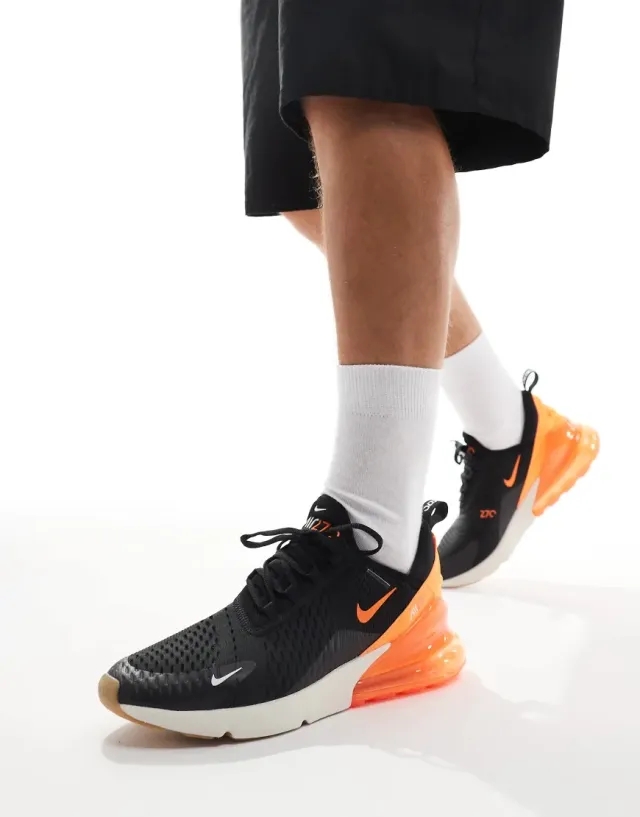 Nike Air Max 270 Trainers In Black, Orange And White