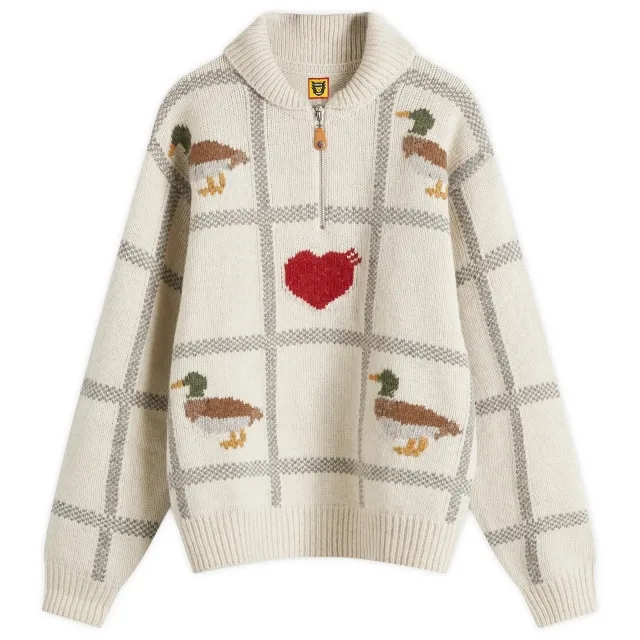 Human Made Men's Animal Half-Zip Knit Sweater White