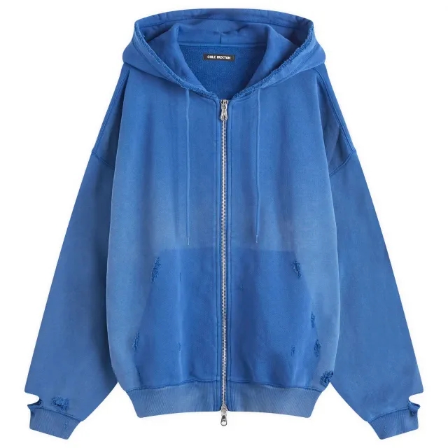 Cole Buxton Men's Distressed Removed Pocket Zip Hoodie Washed Cobalt Blue