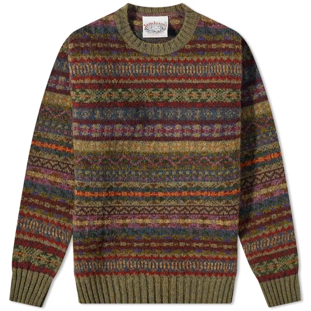 Jamieson's of Shetland Men's Fair Isle Crew Knit Seaweed