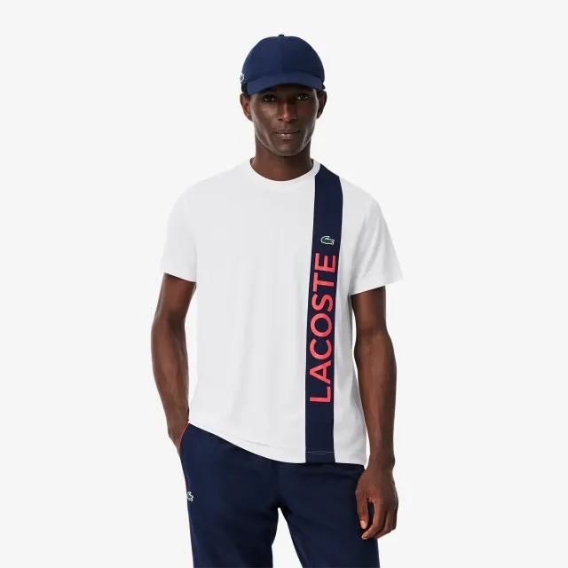 Lacoste Small Croc Logo Stripe Men T-Shirts - White