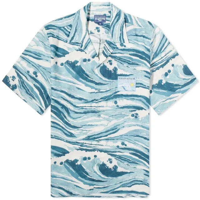 Maison Kitsuné Men's x Vilebrequin Charli Short Sleeve Shirt Storm Blue