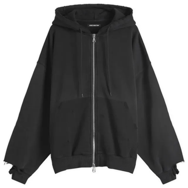 Cole Buxton Men's Distressed Removed Pocket Zip Hoodie Washed Black