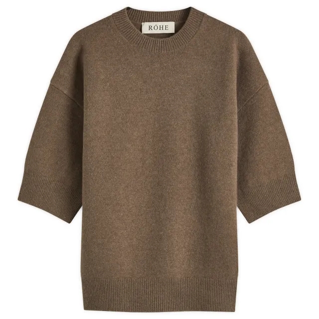 Róhe Women's Compact Knit Short Sleeve Top Taupe Melange