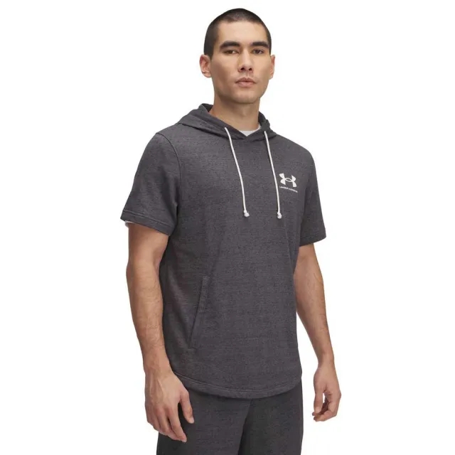 Men's  Under Armour  Rival Terry Short Sleeve Hoodie Castlerock / Onyx White 3XL