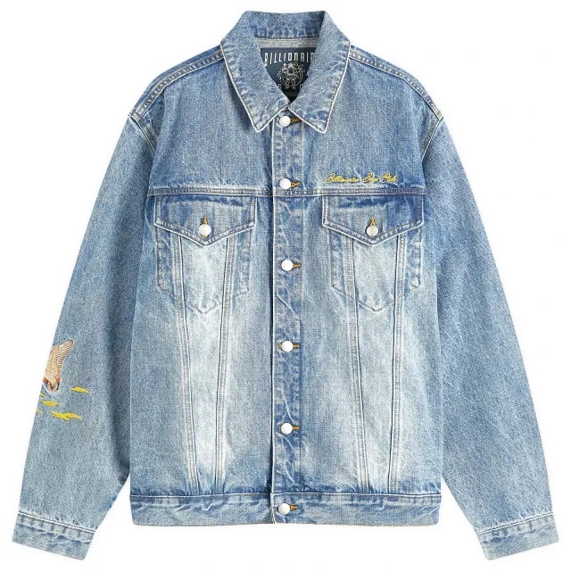 Billionaire Boys Club Men's Duck Embroidered Denim Jacket Heavy Wash Blue