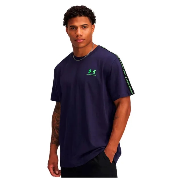 Men's  Under Armour  Icon Heavyweight Taping T-Shirt Midnight Navy / Cyber Green XXL