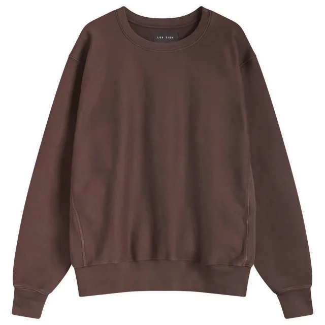 Les Tien Men's Heavyweight Crop Crew Sweat Washed Brown Fig