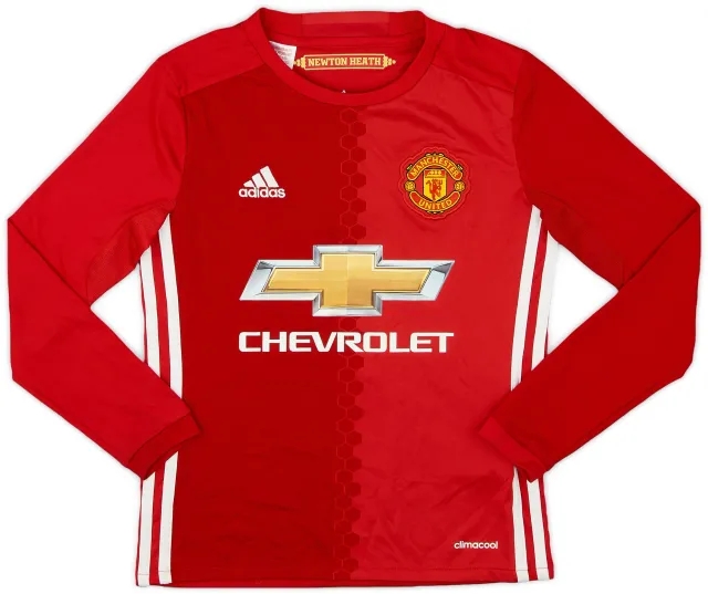 adidas 2016-17 Manchester United Home L/S Shirt - 7/10 - (S. Boys)