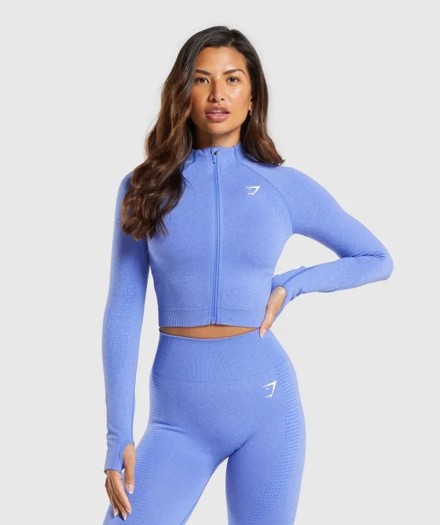 Gymshark Vital Seamless 2.0 Midi Zip Up Jacket - Lift Blue/ Marl