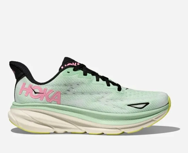 Hoka Women's Clifton 9 Road Running Shoes In Mint Fluorite/Snow Melt