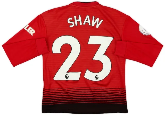 adidas 2018-19 Manchester United Home L/S Shirt Shaw #23 - 6/10 - (M.Boys)