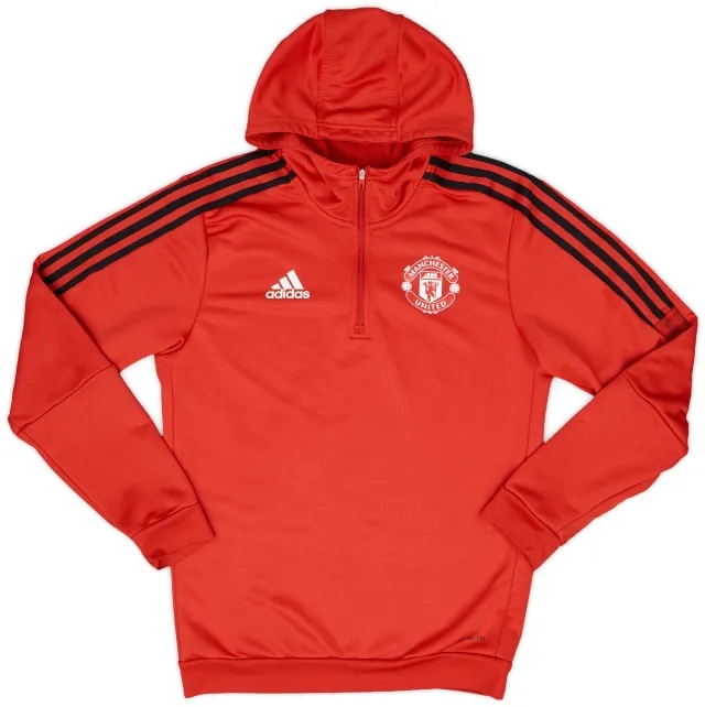 2021-22 Manchester United adidas 1/4 Zip Hooded Drill Top - 8/10 - (S)