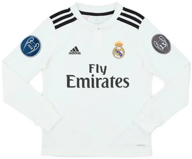 adidas 2018-19 Real Madrid Home L/S Shirt - 8/10 - (S.Boys)