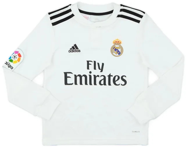 adidas 2018-19 Real Madrid Home L/S Shirt - 8/10 - (S.Boys)
