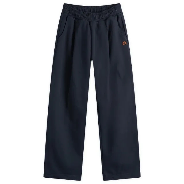 DUNST Women's Unisex Leather Logo Wide Sweat Pants French Navy