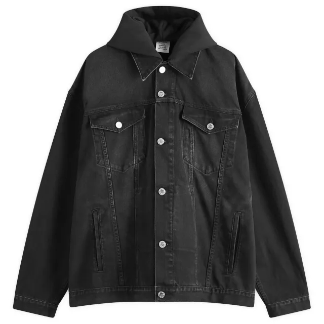 VETEMENTS Men's 3D Logo Hooded Denim Jacket Black