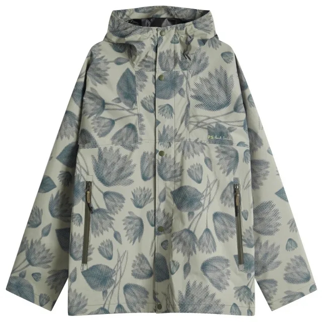 Paul Smith Men's Pixilated Flower Print Hooded Jacket Brown
