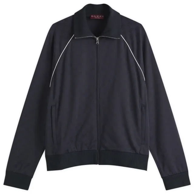 Gucci Men's Nylon Cotton GG Jacquard Track Top Blue Navy